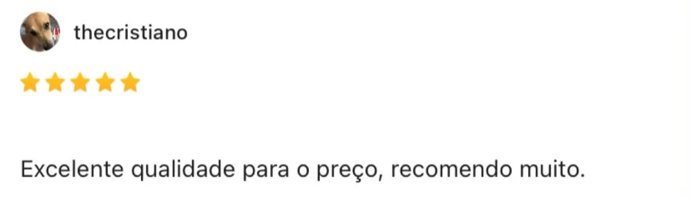 Captura de avaliação pública com 5 estrelas do usuário thecristiano: “Excelente qualidade para o preço, recomendo muito.”